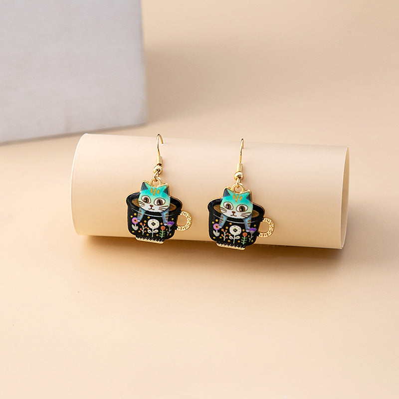 Wholesale Cartoon Cute Kitten Alloy Earrings